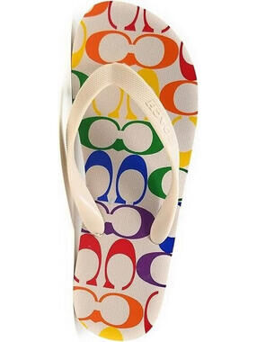 COACH Women's Zak Flip Flops Signature Rainbow Pride Thong Sandals Size 10 NEW